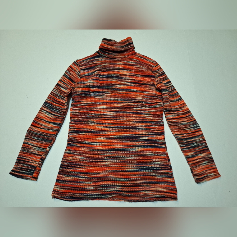 Vintage Retro Western Wrangler Sweater Womens Medium Large Stripe Rib Turtleneck